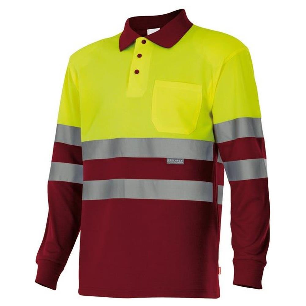 polo velilla bicolor maniche lunga cod 175 granata/giallo fluo xs