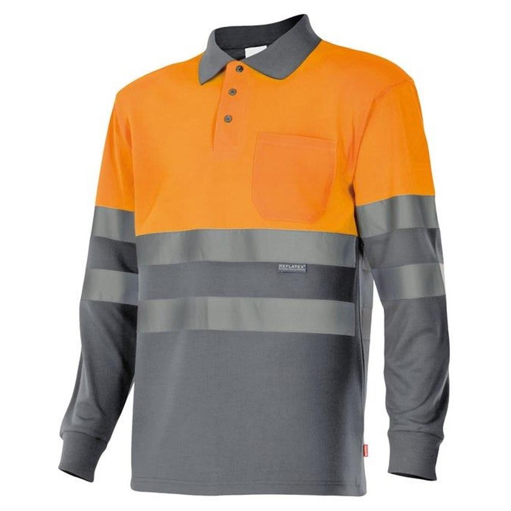 polo velilla bicolor maniche lunga cod 175 grigio/arancio fluo xs