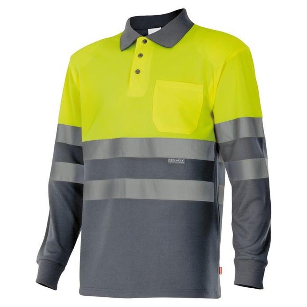 polo velilla bicolor maniche lunga cod 175 grigio/giallo fluo xs