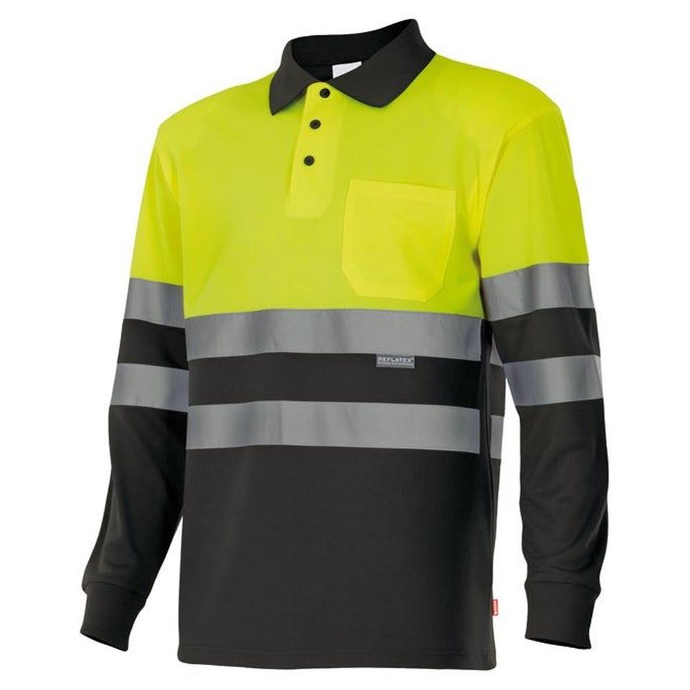 polo velilla bicolor maniche lunga cod 175 nero/giallo fluo xs