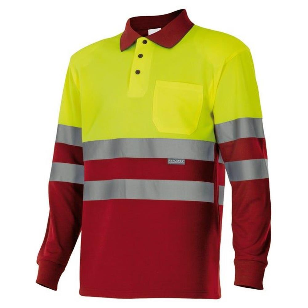 polo velilla bicolor maniche lunga cod 175 rosso/giallo fluo xs