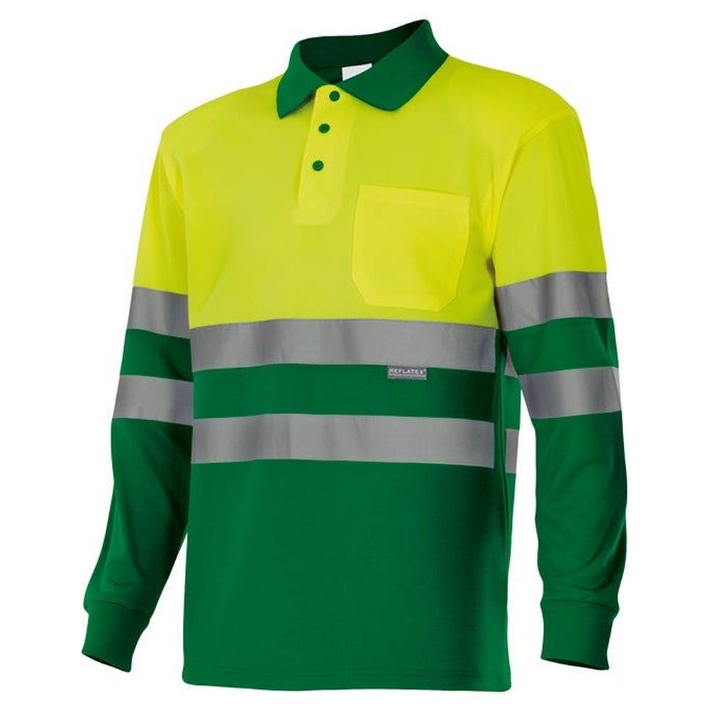 polo velilla bicolor maniche lunga cod 175 verde erba/giallo fluo xs