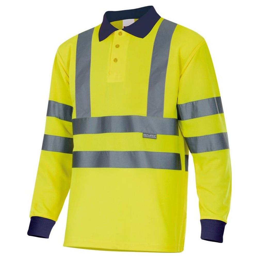 polo velilla bicolor maniche lunga cod 305503 azul marino/giallo fluo s