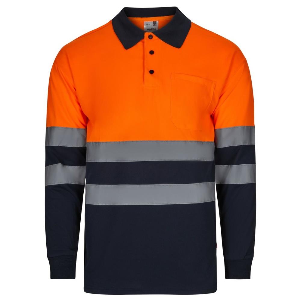 polo velilla bicolor maniche lunga cod 305507 azul marino/arancio fluo s