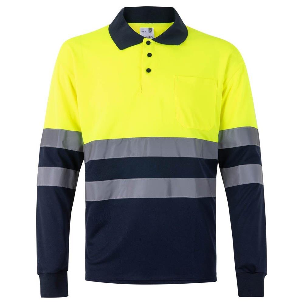 polo velilla bicolor maniche lunga cod 305507 azul marino/giallo fluo s