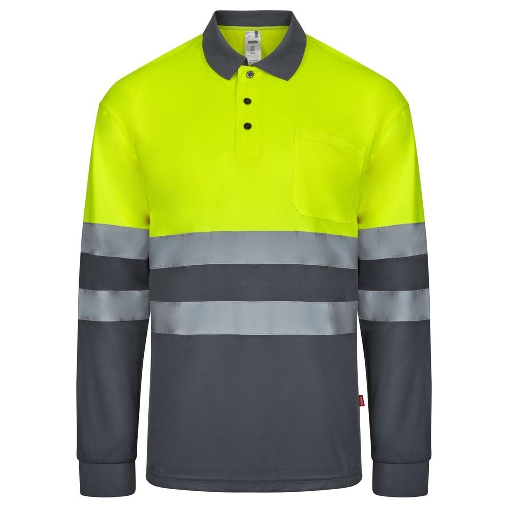 polo velilla bicolor maniche lunga cod 305507 grigio/giallo fluo s