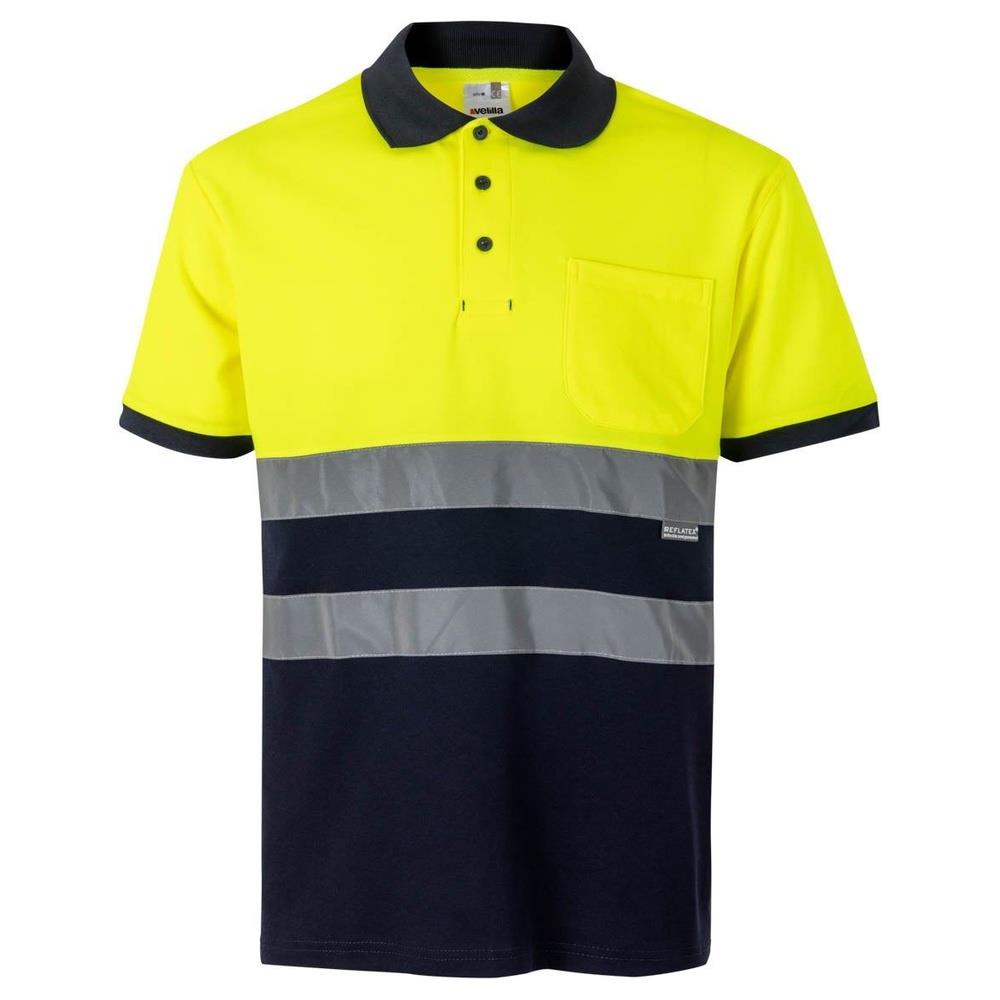 polo velilla cotone bicolor maniche corta cod 305513 navy/giallo fluo s