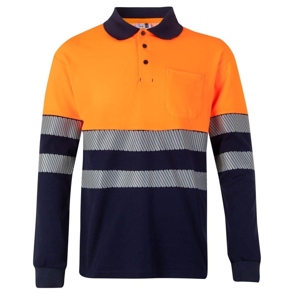 polo velilla cotone bicolor maniche lunga b cod 305525 navy/arancio fluo s