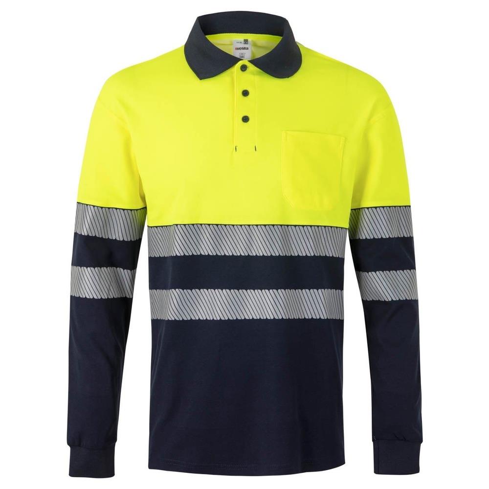 polo velilla cotone bicolor maniche lunga b cod 305525 navy/giallo fluo s
