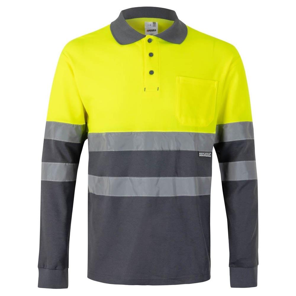 polo velilla cotone bicolor maniche lunga cod 305515 grigio/giallo fluo s