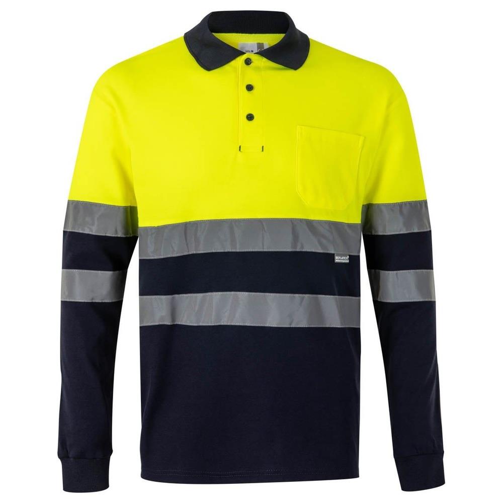 polo velilla cotone bicolor maniche lunga cod 305515 navy/giallo fluo s