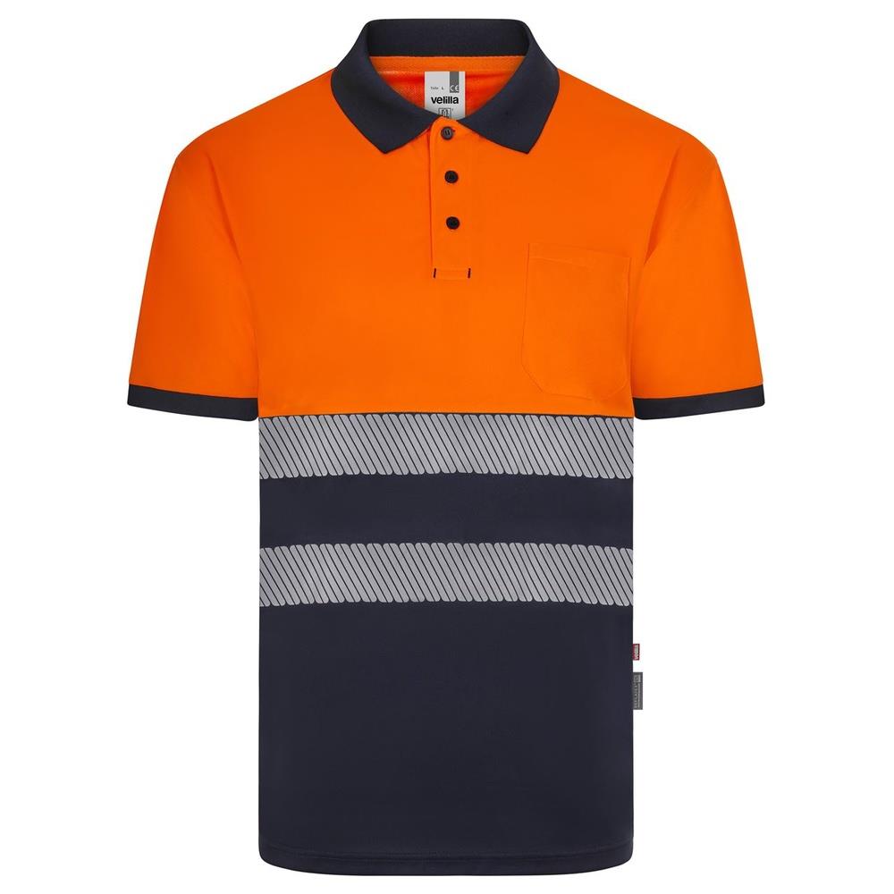 polo velilla poliestere riciclato bicolor m cod 305533 navy/arancio fluo s