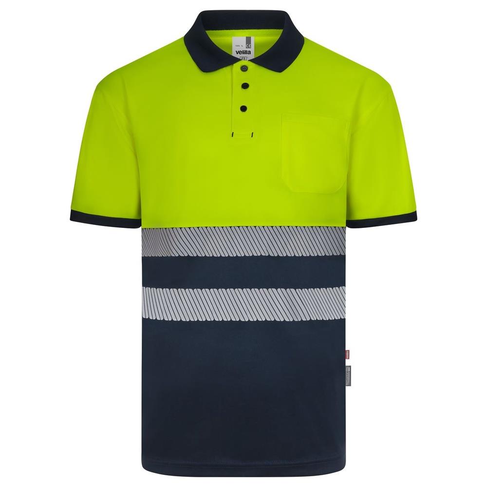 polo velilla poliestere riciclato bicolor m cod 305533 navy/giallo fluo s