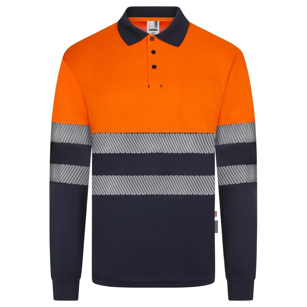 polo velilla poliestere riciclato bicolor m cod 305535 navy/arancio fluo s