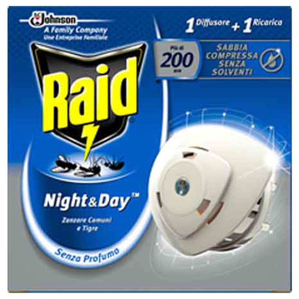 raid diffusore antizanzare night & day base + 1 ricarica