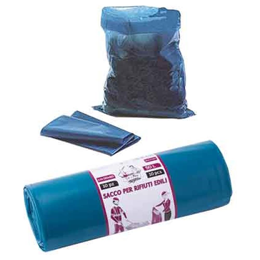 sacchi per rifiuti edili blu 50x80 cm - rot. 10 strappi in blister