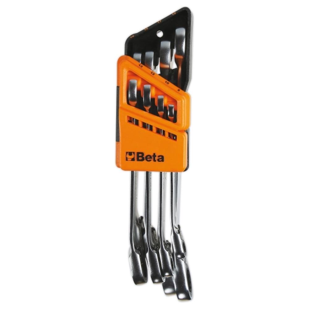 serie di 8 chiavi combinate a cricchetto reversibile con supporto compatto beta 142/sc