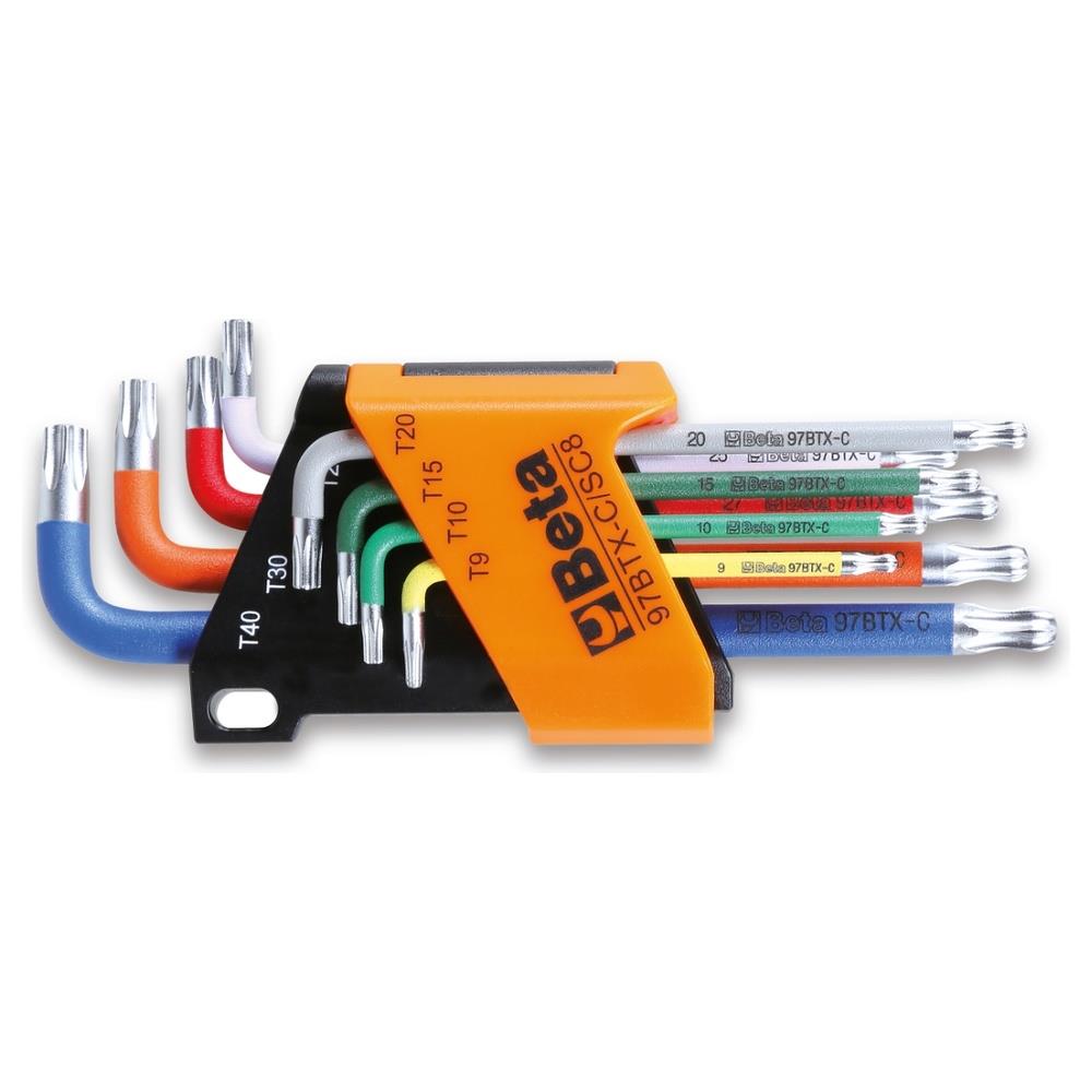 serie di 8 chiavi maschio piegate colorate con un'estremità sferica per viti con impronta torx® beta 97btx-c