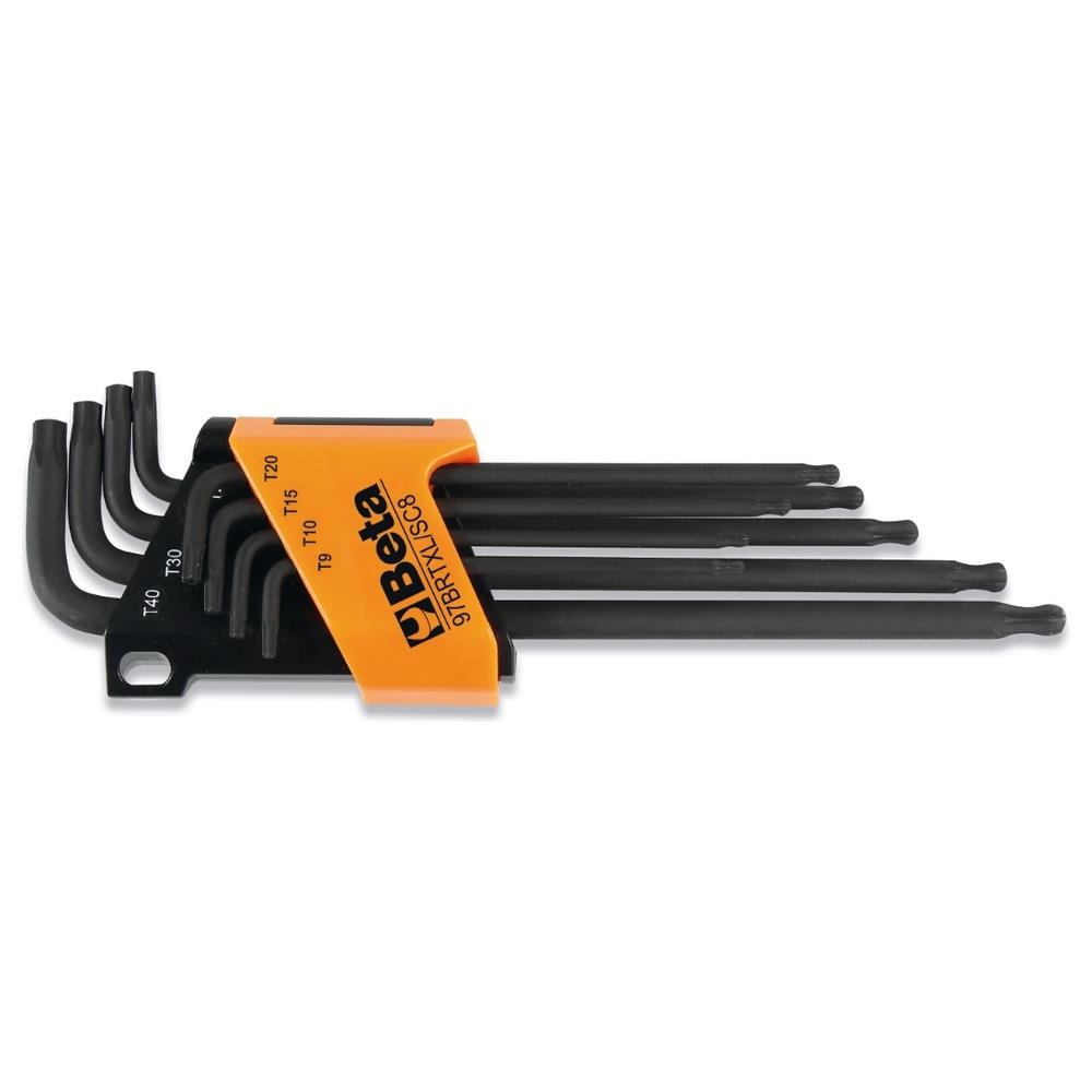 serie di 8 chiavi maschio piegate con un'estremità sferica per viti con impronta tamper resistant torx® beta 97brtxl/sc8
