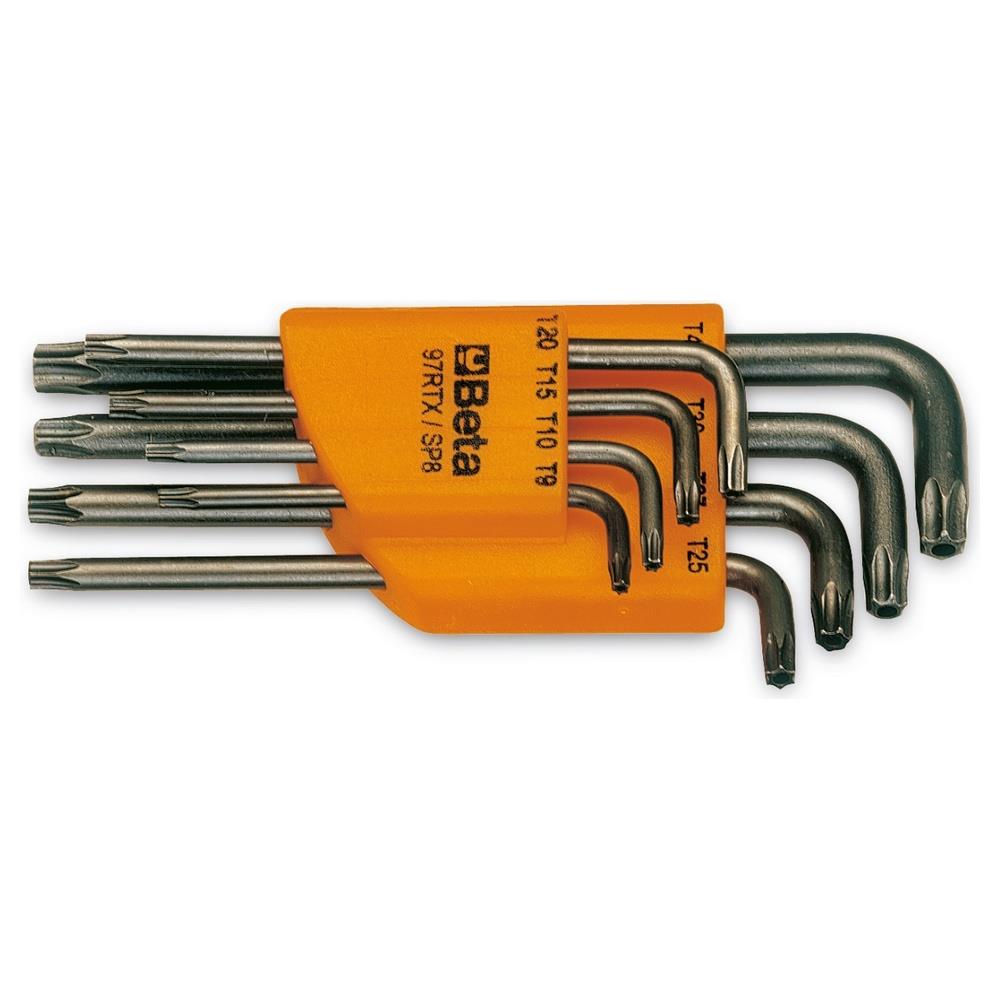 serie di 8 chiavi maschio piegate per viti con impronta tamper resistant torx® (art. 97rtx) con supporto beta 97rtx