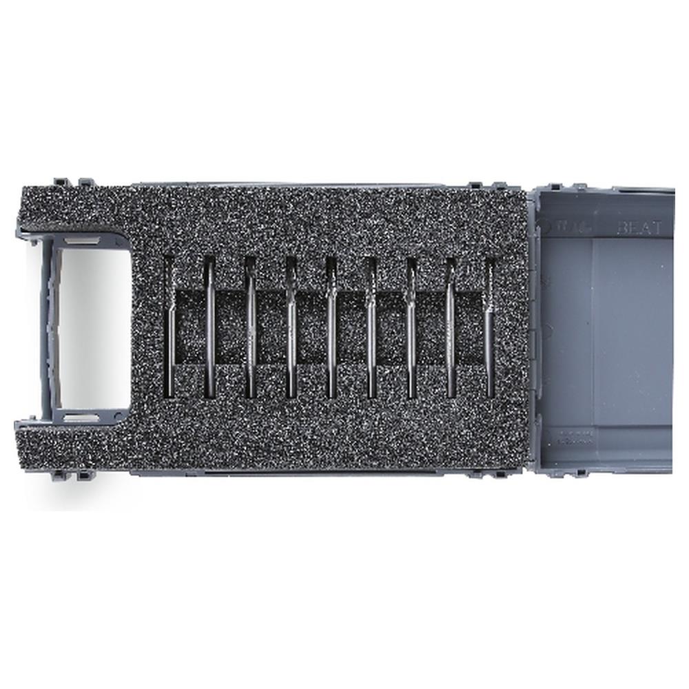 serie di 9 mini frese rotative in metallo duro in cassetta di plastica  beta 426md-3/og3