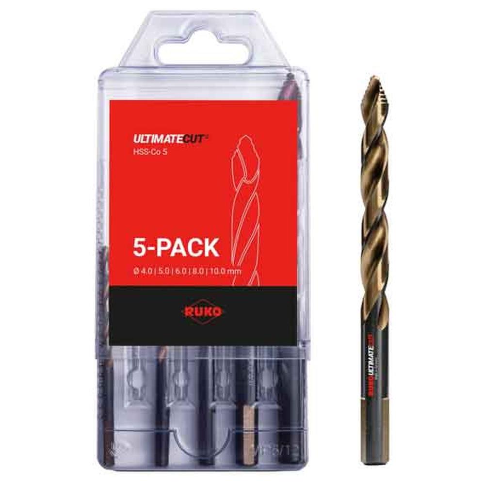 serie punte hss cobalto 5% in astuccio ruko 5 pezzi - 4÷10 mm