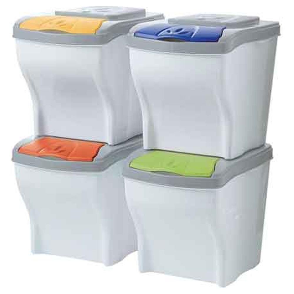 set pattumiera per la raccolta differenziata poker confezione 4 pezzi - cm 28x40x31h