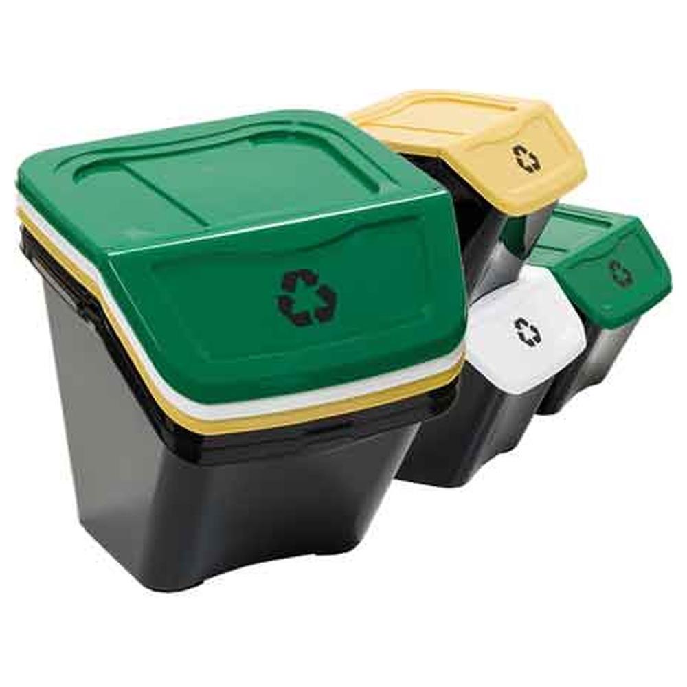 set pattumiere per la raccolta differenziata ecobin confezione 3 pezzi - 30 lt - cm 39x39x33h