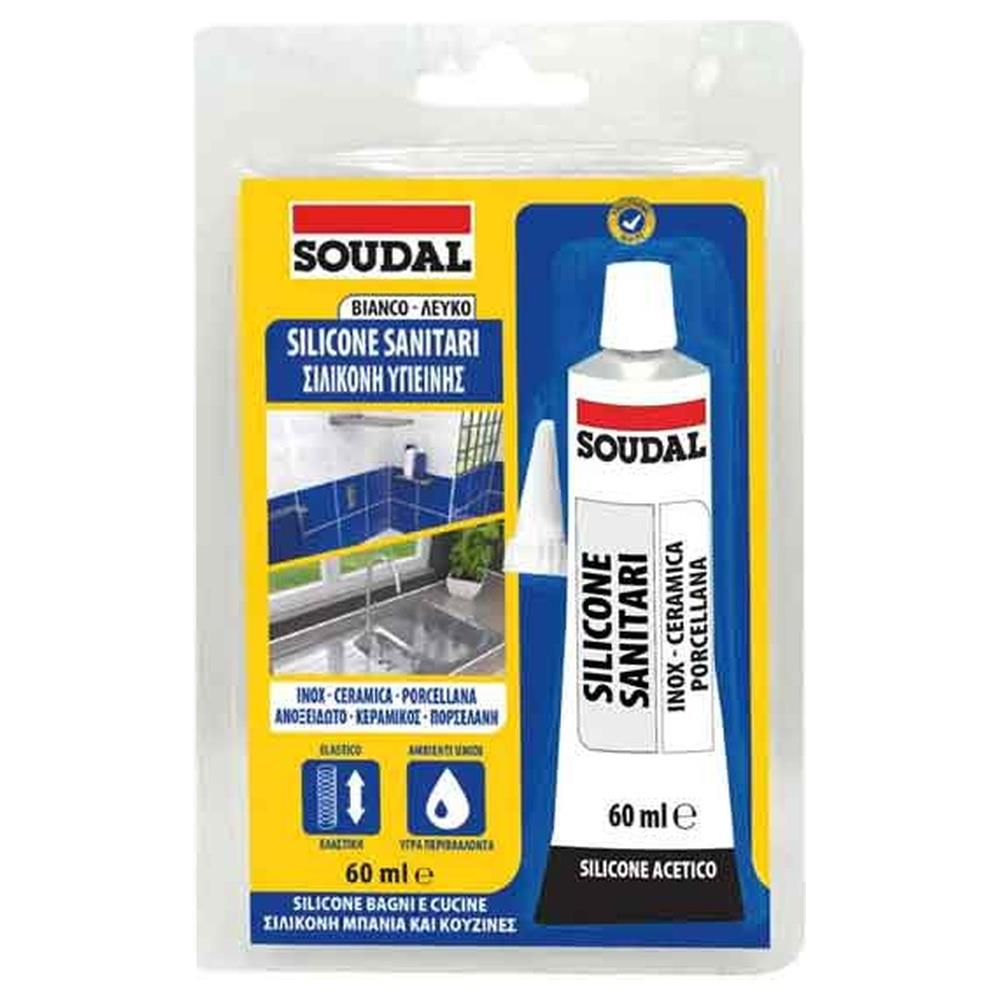 silicone acetico sanitari in blister soudal 60 ml - bianco