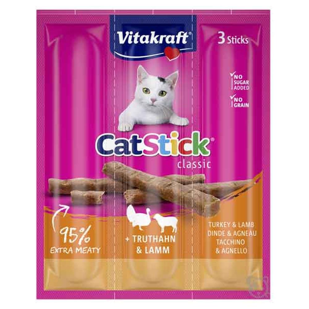 snack per gatti 'cat-stick' vitakraft 18 gr, gusto tacchino e agnello - conf. 3 pezzi - cf 20