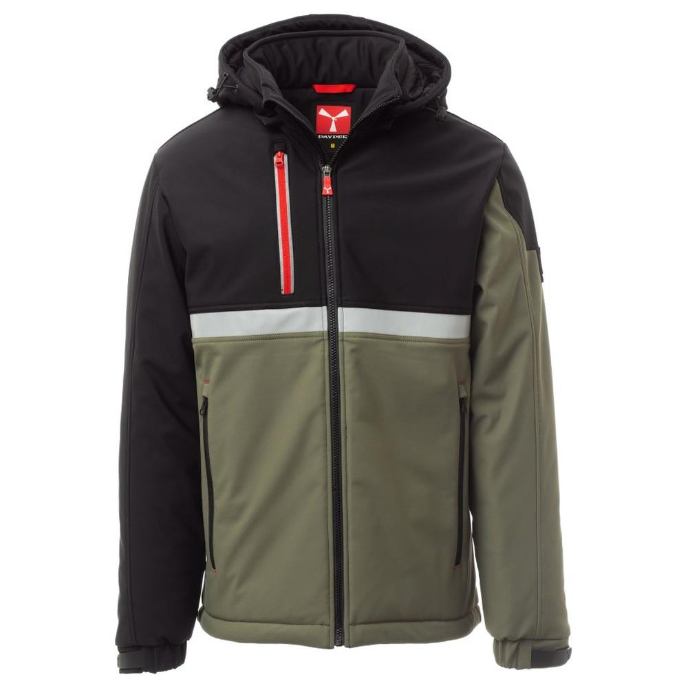 softshell con cappuccio payper wise pad verde militare/nero xxs