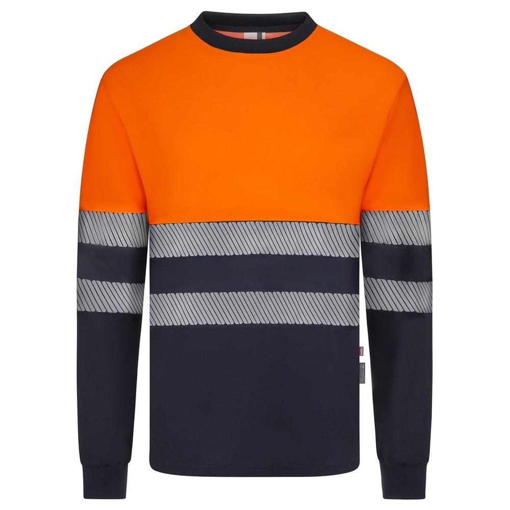 t-shirt velilla cotone bicolor maniche lunga b cod 305619 navy/arancio fluo s