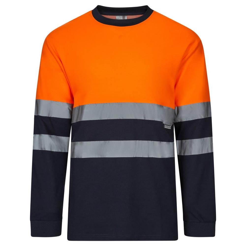 t-shirt velilla cotone bicolor maniche lunga cod 305615 navy/arancio fluo s