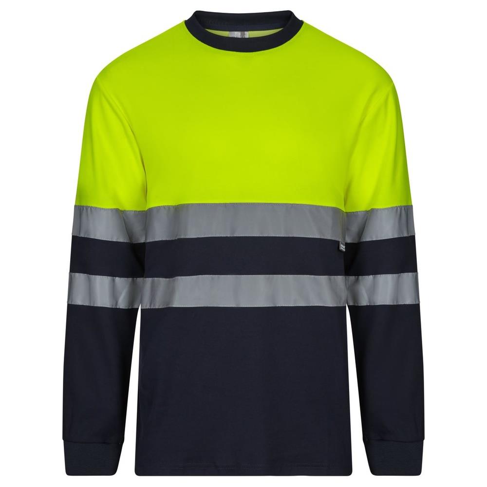 t-shirt velilla cotone bicolor maniche lunga cod 305615 navy/giallo fluo s