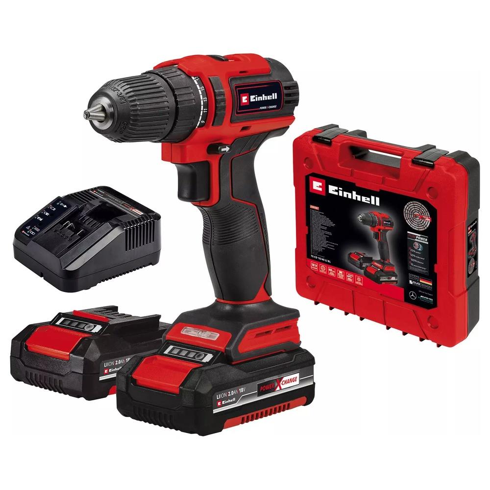 trapano einhell avvitatore a batteria te-cd 18/40 li bl (2x2,0ah)
